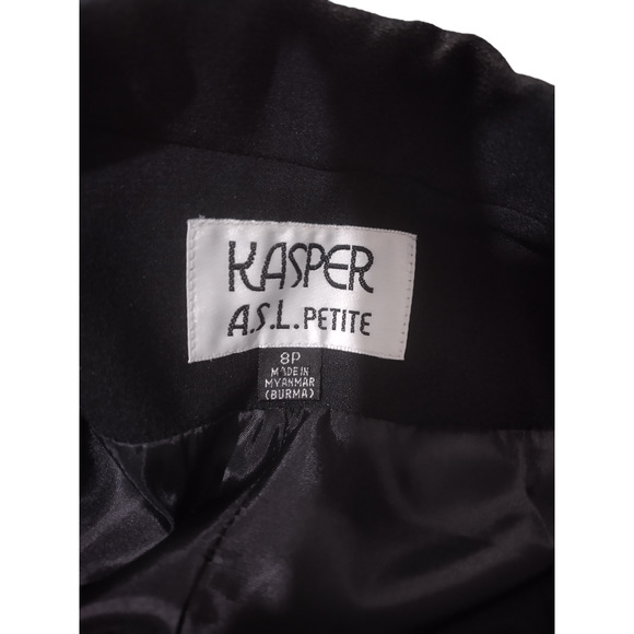 Kasper Womens Blazer Jacket Long Sleeves Double Breasted Peak Lapel Black LP - Picture 7 of 9